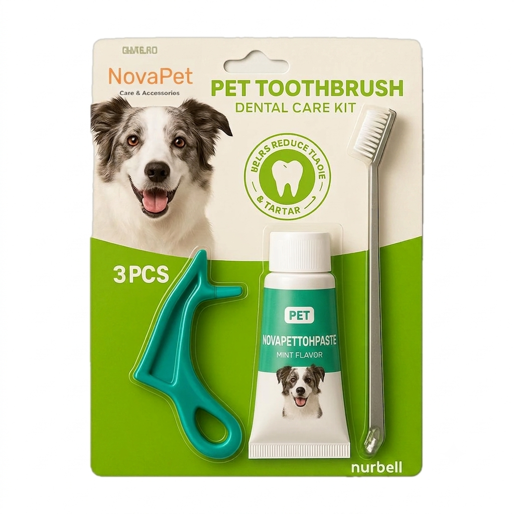 PetJoy 3-in-1 Dog Oral Care Kit | Mint Flavor Toothpaste (95g), Dual-Headed Toothbrush Pet Toothbrush (Dog)