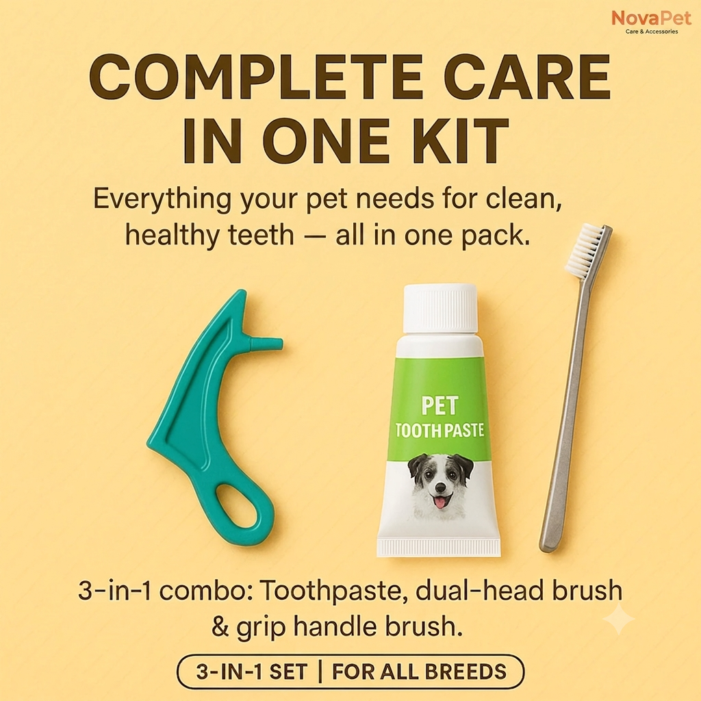 PetJoy 3-in-1 Dog Oral Care Kit | Mint Flavor Toothpaste (95g), Dual-Headed Toothbrush Pet Toothbrush (Dog)